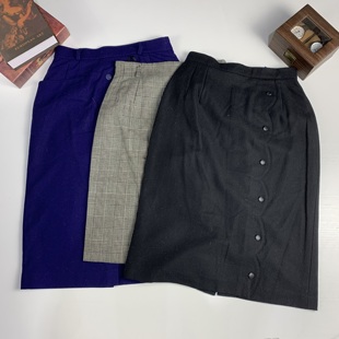 vintage古着日制秋冬羊毛半裙复古港风文艺英伦风包臀半身裙 766