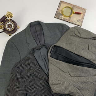 vintage古着日制粗花呢男女西装Harris Tweed呢秋冬厚款外套-55