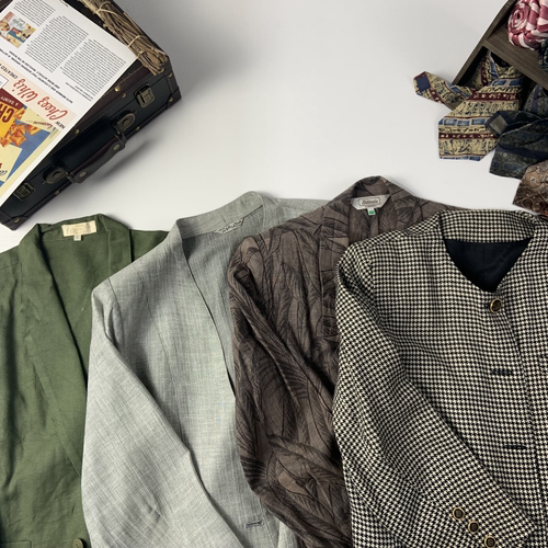 vintage古着日制厚女西女士西装昭和港风格子休闲复古文艺西服-74