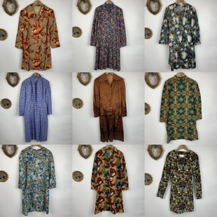 vintage古着日制羊毛连衣裙女士长款长袖秋冬复古宫廷风长裙502