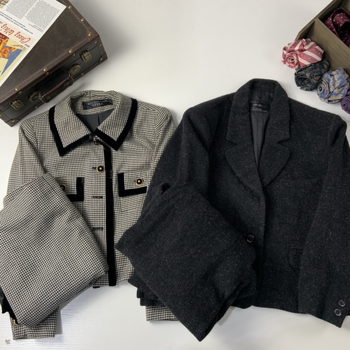 vintage古着日制女士羊毛秋冬套装复古港风休闲百搭女西服套装307