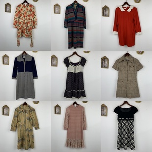 vintage古着日制羊毛连衣裙女士长款秋冬复古港风长裙瑕疵款482