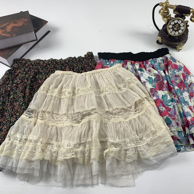 vintage日制古着蛋糕裙古早风少女夏款半身裙甜美软妹设计短裙387