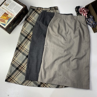 vintage古着日制秋冬毛半裙港风复古时尚 撞色艺术感包臀一步裙619