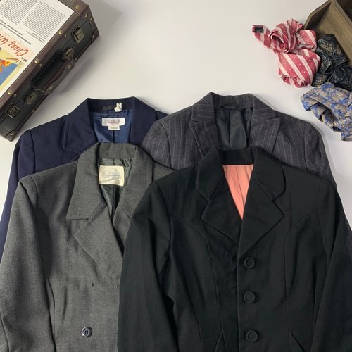 vintage古着日制女士羊毛秋冬套装复古港风英伦格纹西服套装822