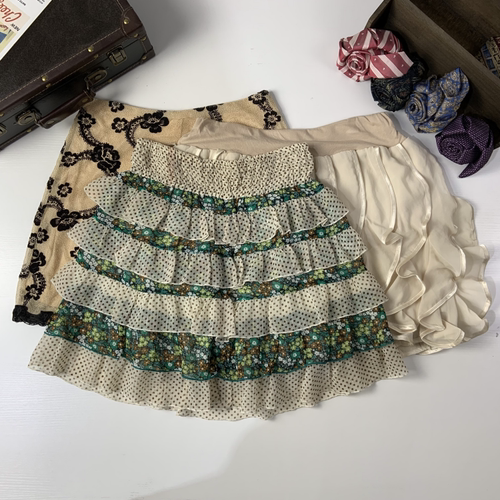 vintage日制古着蛋糕裙古早风少女夏款半身裙甜美软妹青春短裙384