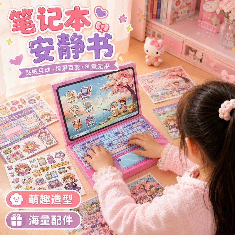 梦幻笔记本电脑安静书贴纸萌系卡通桌面装饰贴儿童手工DIY材料包
