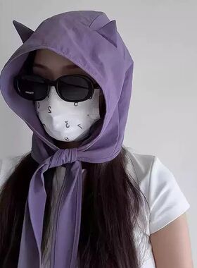 小恶魔绑带防晒帽遮阳帽女护耳头巾帽子可爱猫耳朵小众出游包头帽