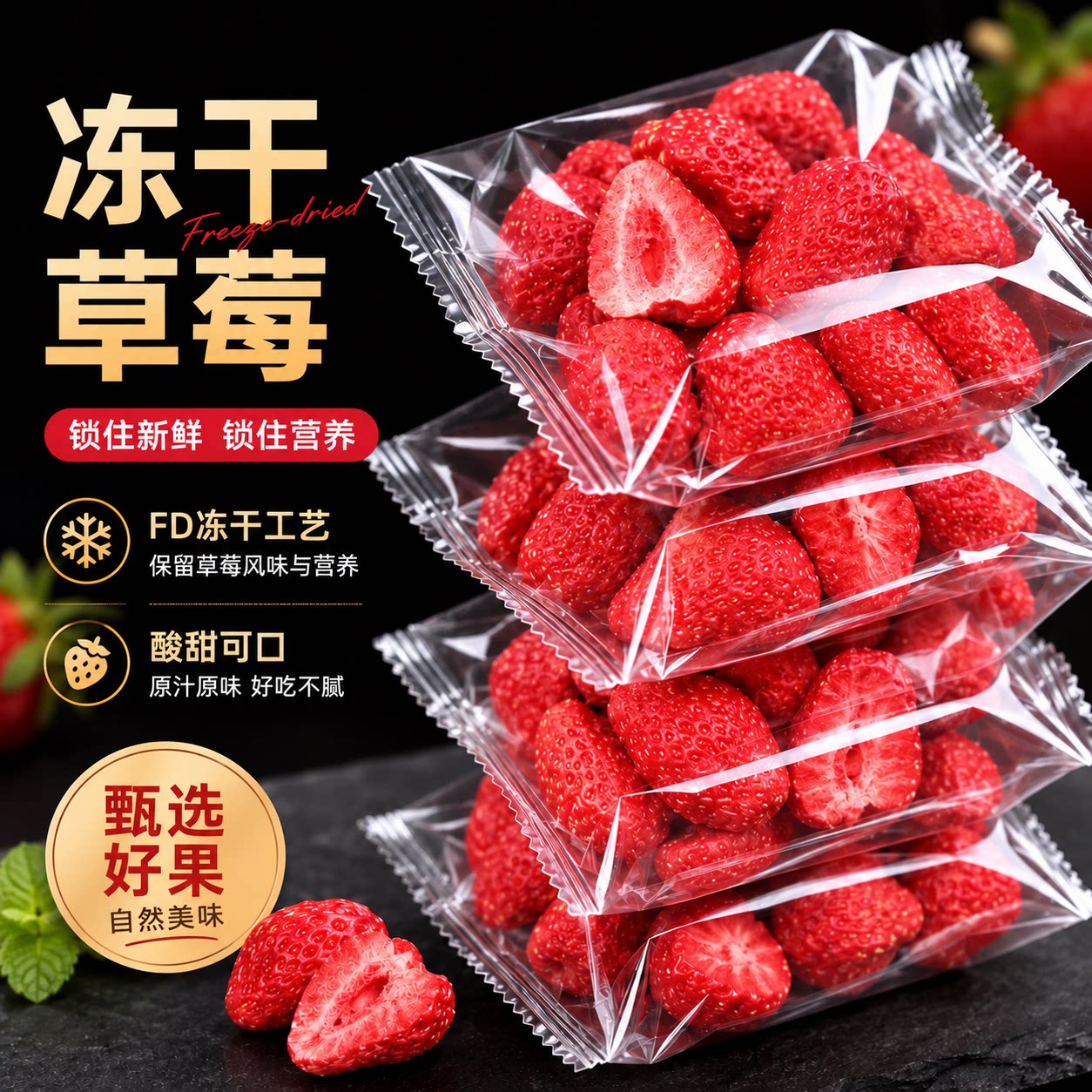 冻干草莓冻干官方旗舰店雪花酥专用巧克力婴儿草莓脆粒整颗水果干