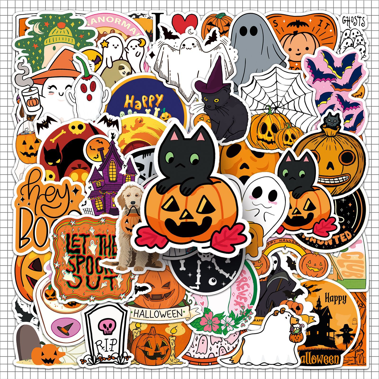 2025新款100张万圣节贴纸Halloween卡通防水不干胶贴纸冰箱软磁贴节日贺卡装饰手账咕卡水杯贴纸行李箱贴纸