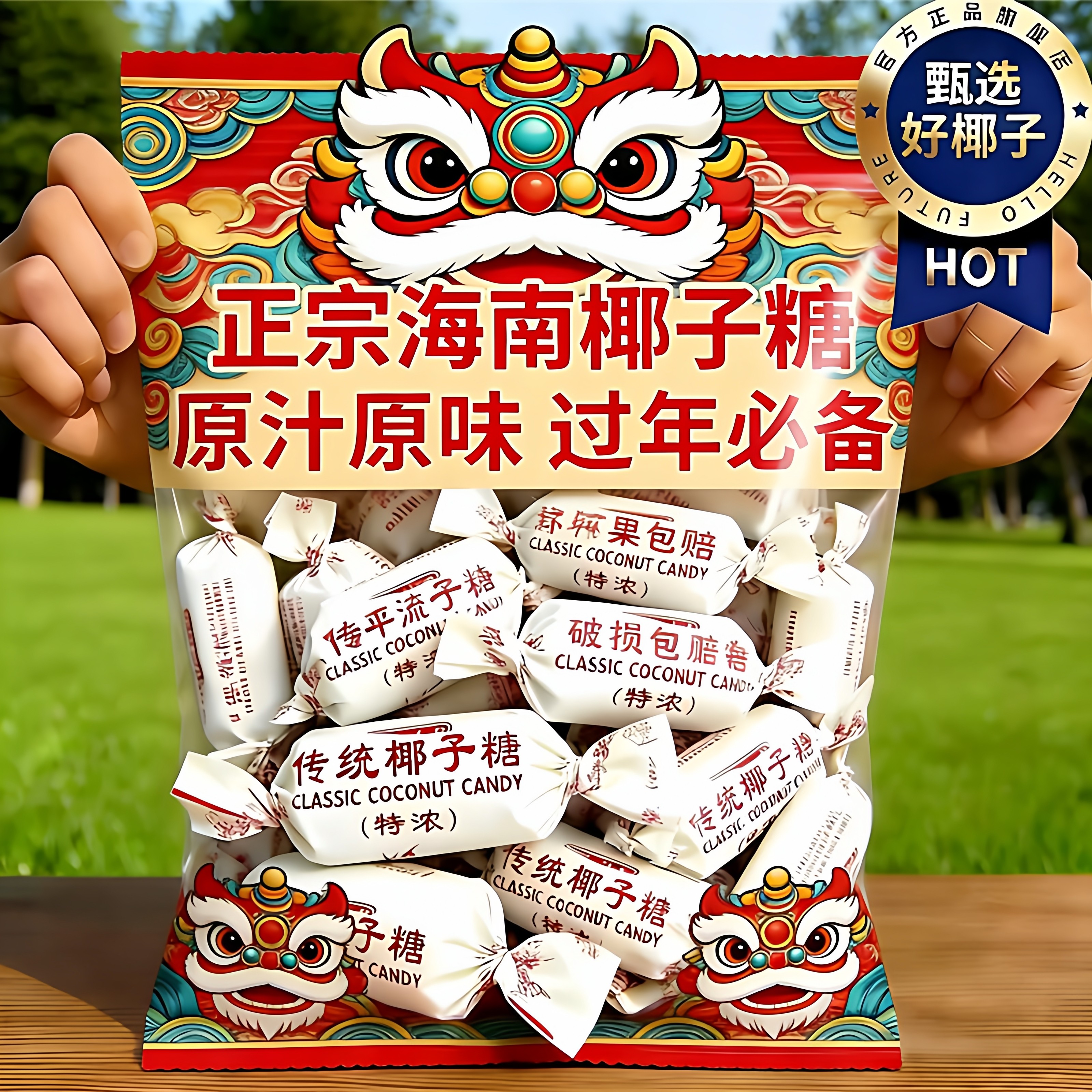 海南正宗椰子糖官方旗舰店传统老式原汁原味特浓椰子味糖年货糖果
