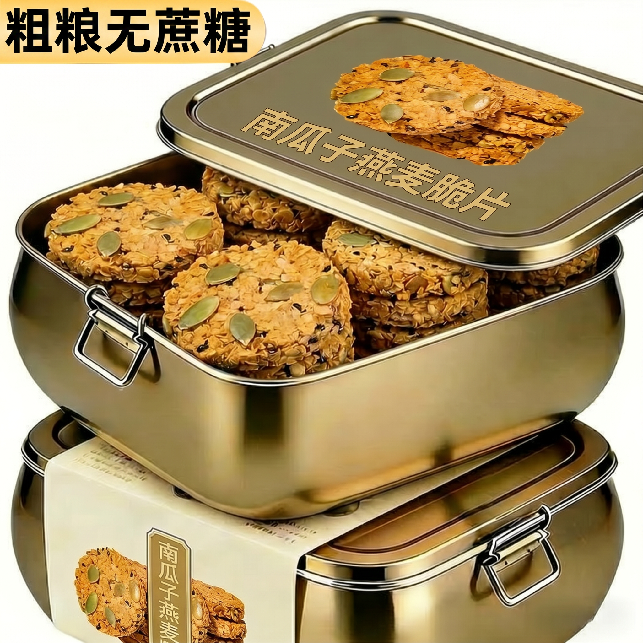 南瓜子燕麦脆片无蔗糖独立包装全麦谷物棒饼干早餐减低代餐脂饱腹