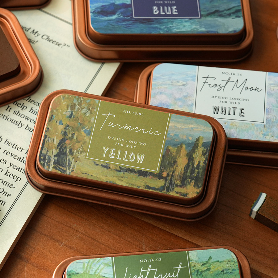 拓染觅野铁盒生态棉手账印泥跨境中性复古印泥印章印泥印台彩色手账印章印泥DIY橡皮工具手指画学生用印台