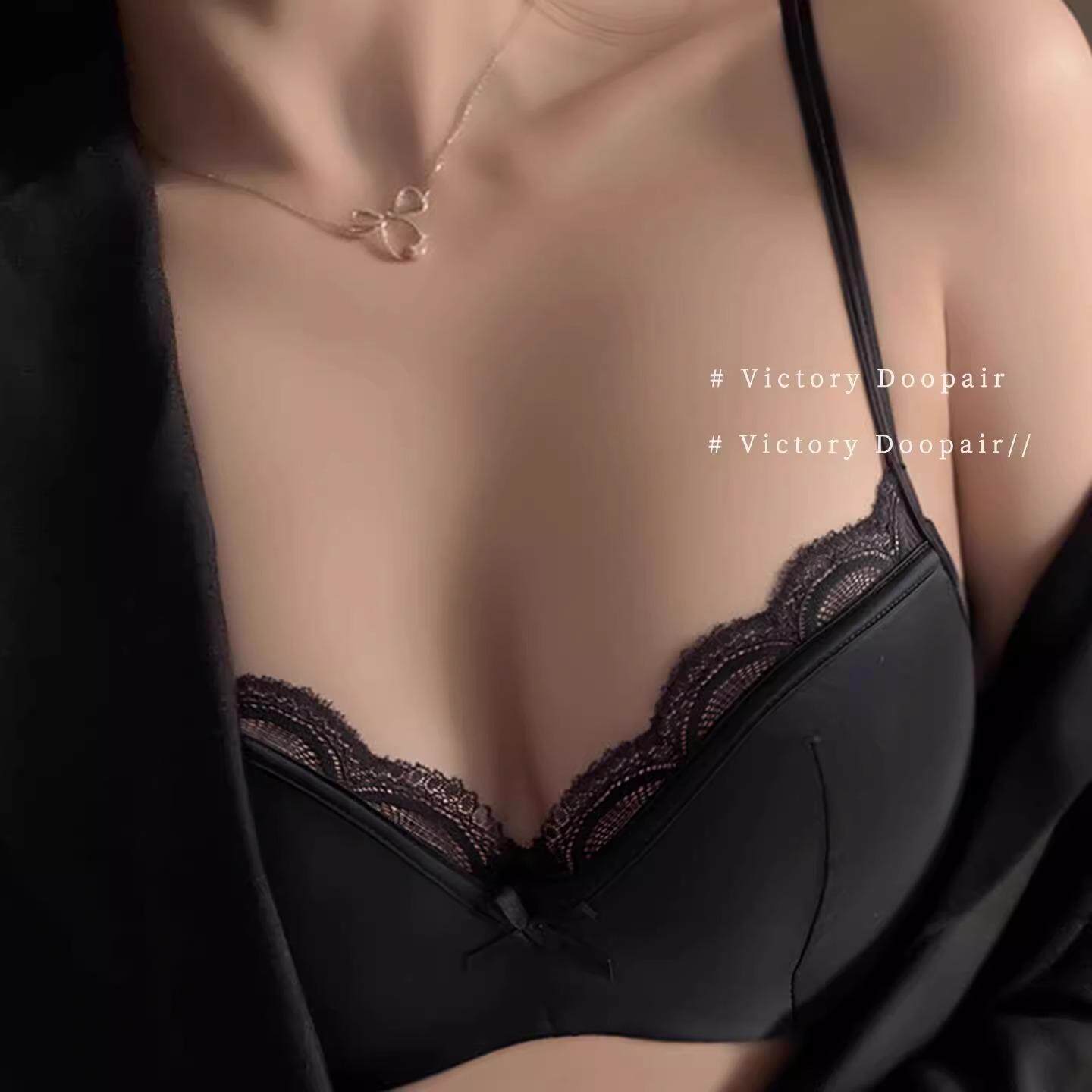 黑色法式性感蕾丝内衣女小胸聚拢显大软钢圈上托防下垂无痕文胸罩