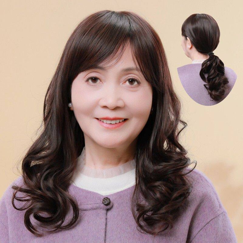 假发女长发卷发全头套妈妈款自然真发遮白发光头假发套减龄可扎