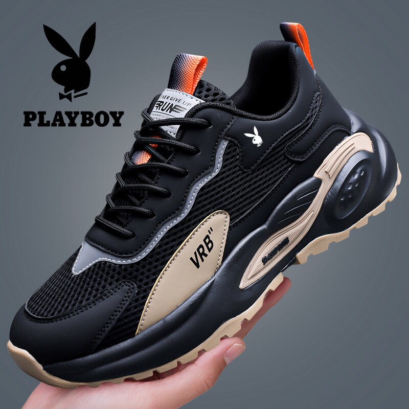 花花公子男鞋夏季网面透气男士运动休闲鞋减震皮面防滑软底跑步鞋