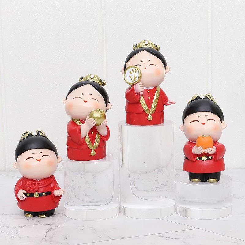 如果 中式婚礼可爱情侣小摆件创意节日礼物树脂摆件工艺品