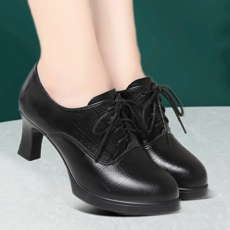 中年百搭舒适防滑妈妈鞋职业模特走秀工作鞋厚底舒适软皮真皮女鞋,女鞋,深口单鞋,淘宝优惠券,粉丝福利购,淘宝优惠卷