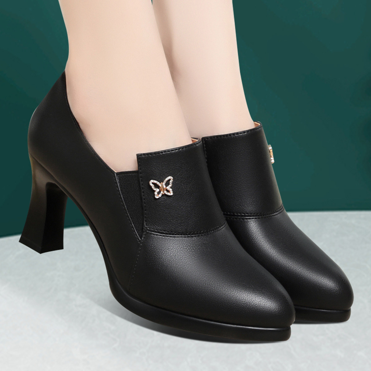 深口单鞋女秋冬真皮妈妈鞋子走秀防水台高跟鞋粗跟女士皮鞋工作鞋,女鞋,深口单鞋,淘宝优惠券,粉丝福利购,淘宝优惠卷