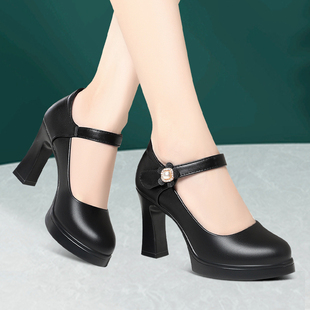 2024春秋新款单鞋旗袍走秀高跟鞋模特防水皮鞋职业工作女鞋走秀鞋