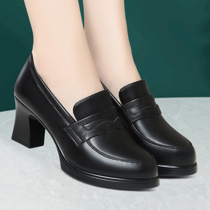 春秋久站不累真皮高跟鞋防水台粗跟乐福鞋旗袍模特走秀单鞋女皮鞋,女鞋,深口单鞋,淘宝优惠券,粉丝福利购,淘宝优惠卷
