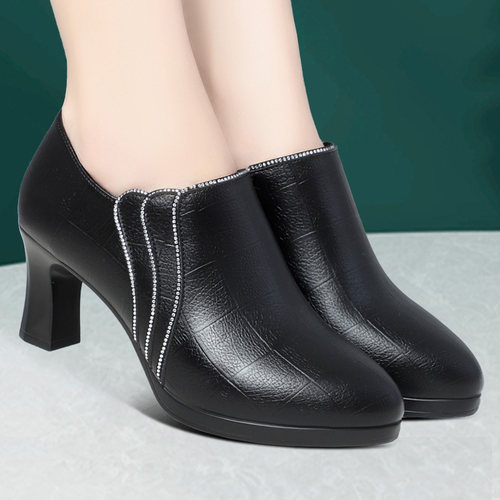 深口单鞋防水台真皮单鞋买一送五