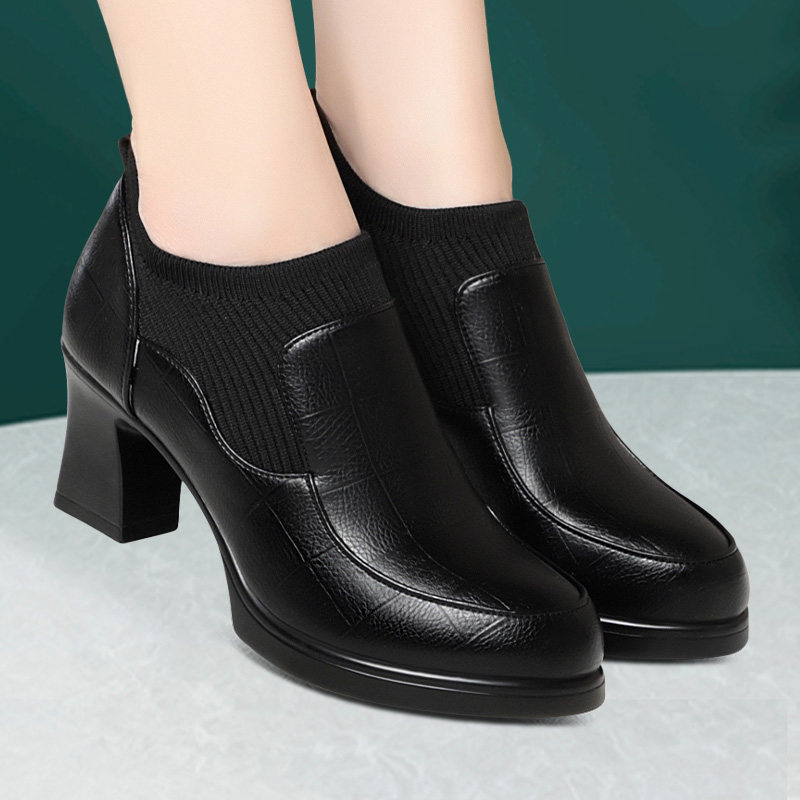 春秋女鞋真皮深口高跟鞋防水台厚底圆头单鞋粗跟皮鞋中跟妈妈鞋子,女鞋,深口单鞋,淘宝优惠券,粉丝福利购,淘宝优惠卷