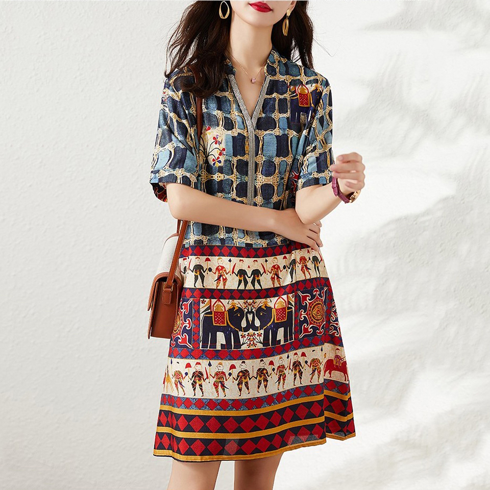 上流社会连衣裙遮肚显瘦大牌桑蚕丝真丝碎花连衣裙2025新款女夏季