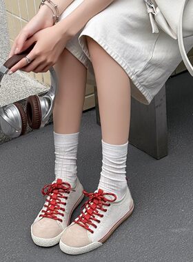 复古平底系带磨砂皮德训鞋女2026春季新款网鞋休闲不累脚运动板鞋