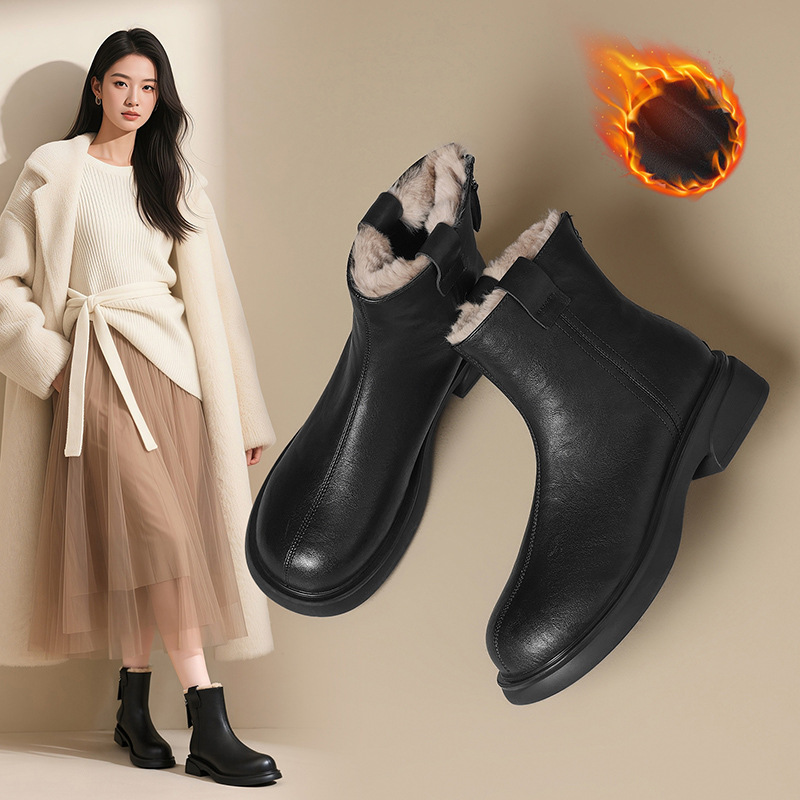 ZHR则则时尚复古平底短靴2025秋冬新款轻便舒适加绒保暖显瘦女靴