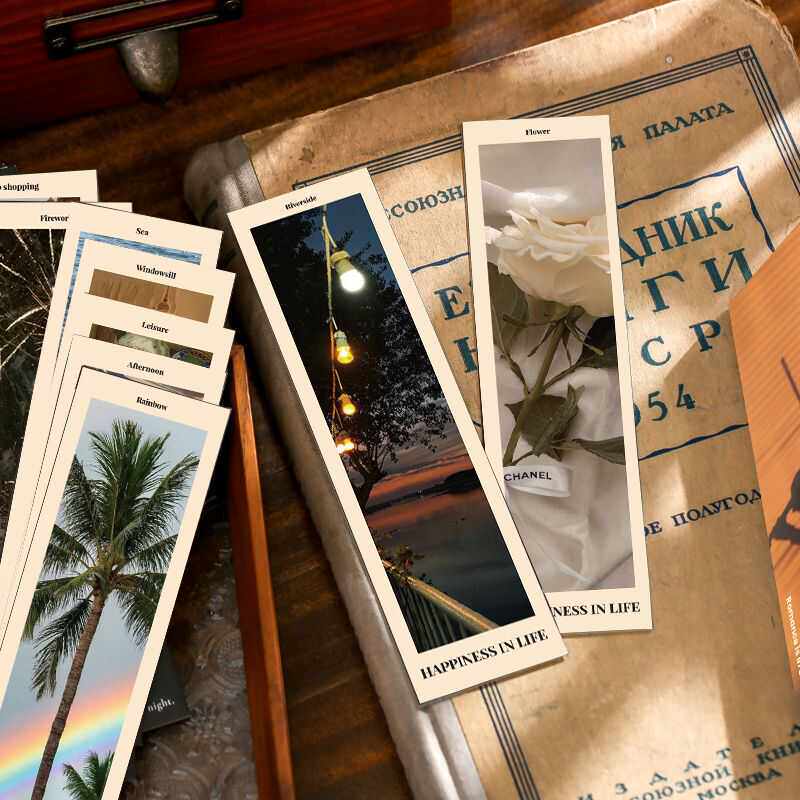60张情绪碎片书签生活风景复古风小众手账书籍装饰小卡片书签diy