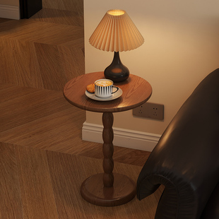 北美黑胡桃木小茶几实木沙发边几北欧圆桌小户型家用客厅阳台圆几