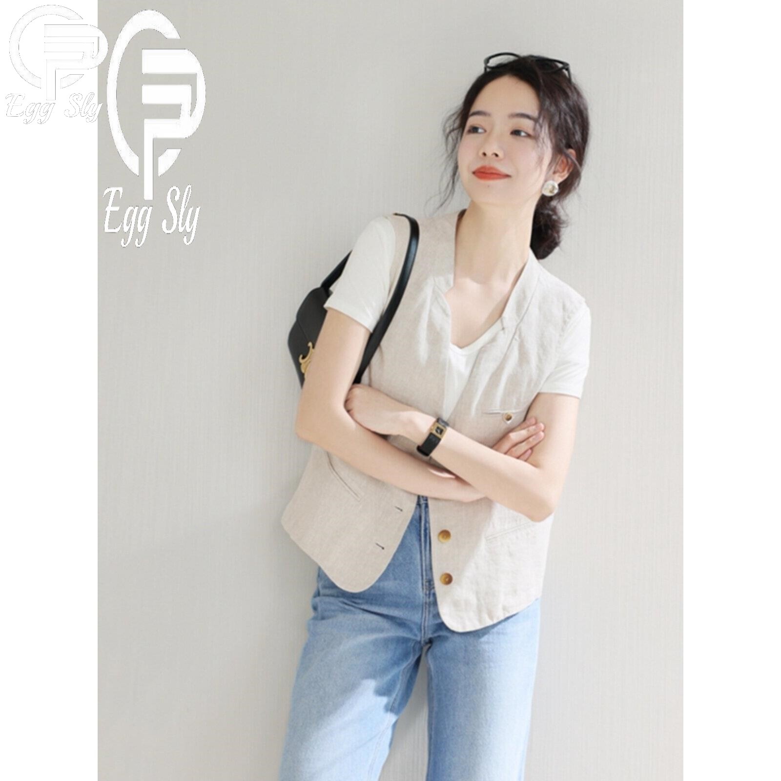EGG SLY时髦感春秋高级设计感小众亚麻背心马甲女款外穿叠穿马夹