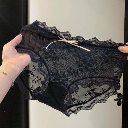 EGG SLY3条黑色蕾丝内裤性感女士夏季天薄款纯欲少女生透明