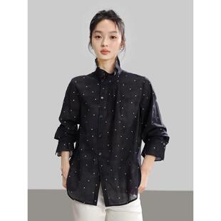 上衣女 衬衫 EGG SLY通勤OL风100%棉立领小众暗纹波点皱褶袖