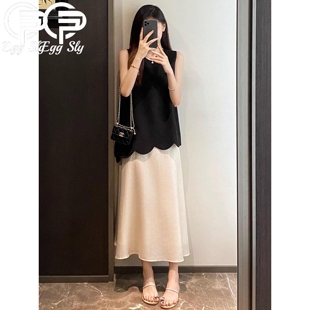 拼接假两件背心连衣裙女夏 莱赛尔亚麻圆领薄款 EGG SLY暮夜星光