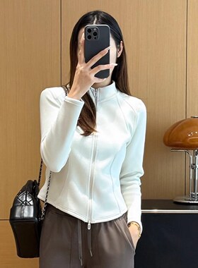 EGG SLY小蛮腰 石墨烯立领双头拉链收腰修身运动瑜伽卫衣外套女