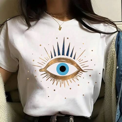 Round neck printed short sleeved T-shirt 女士圆领印花短袖T恤