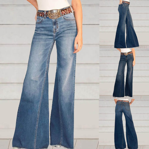 Wide leg pants washed solid denim trousers水洗纯色牛仔长裤