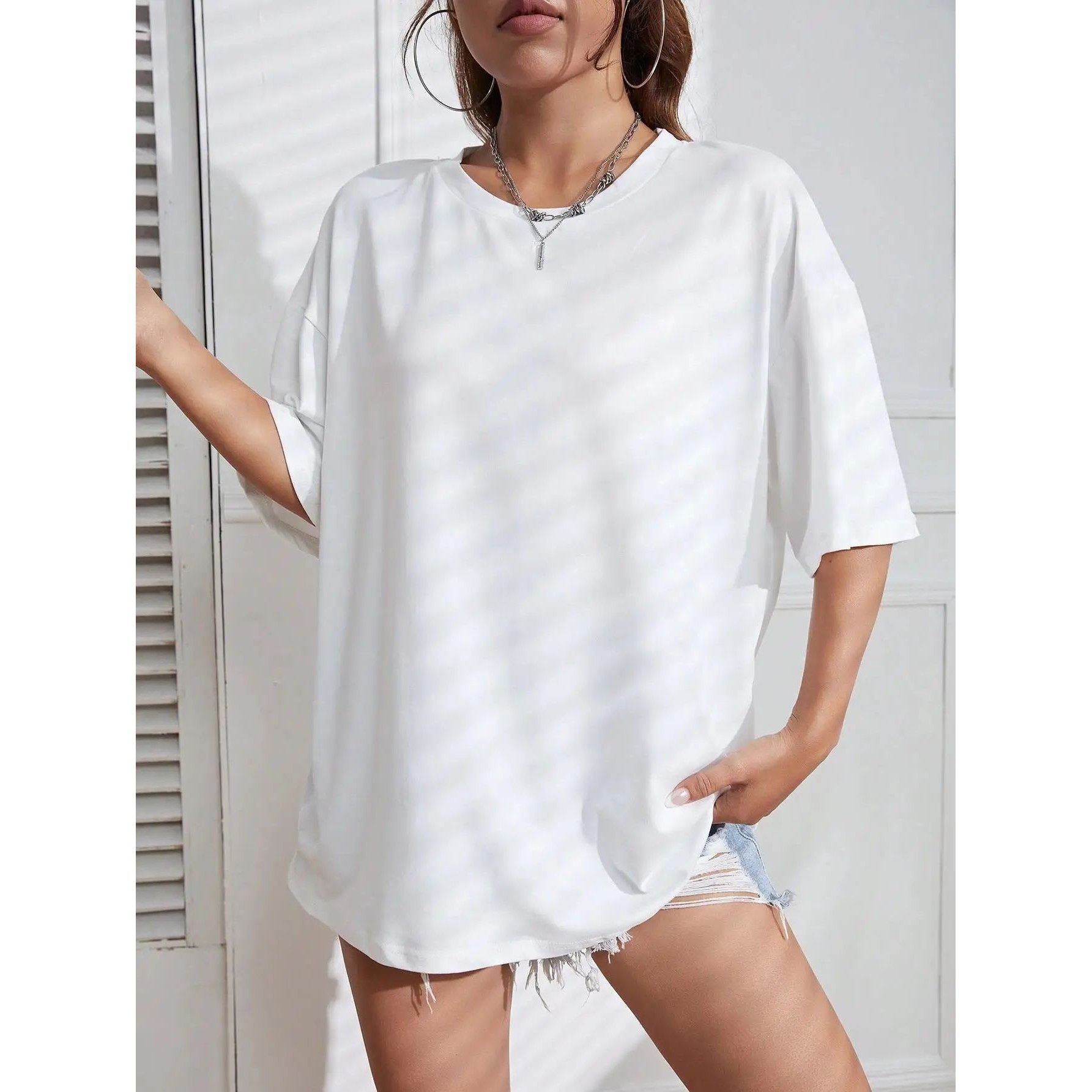 Solid color short sleeved top for women  纯色短袖女士T恤上衣