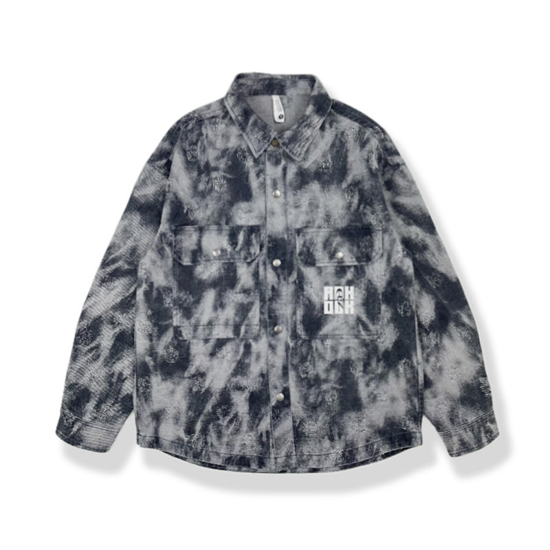 扎染刺绣外套男春秋衬衫夹克潮牌青少年痞帅衬衣休闲夹棉牛仔上衣