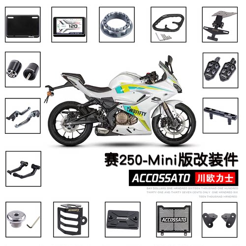 适用钱江迷你Mini版赛250改装配件 牛角护弓手拉杆短尾脚踏钢化膜