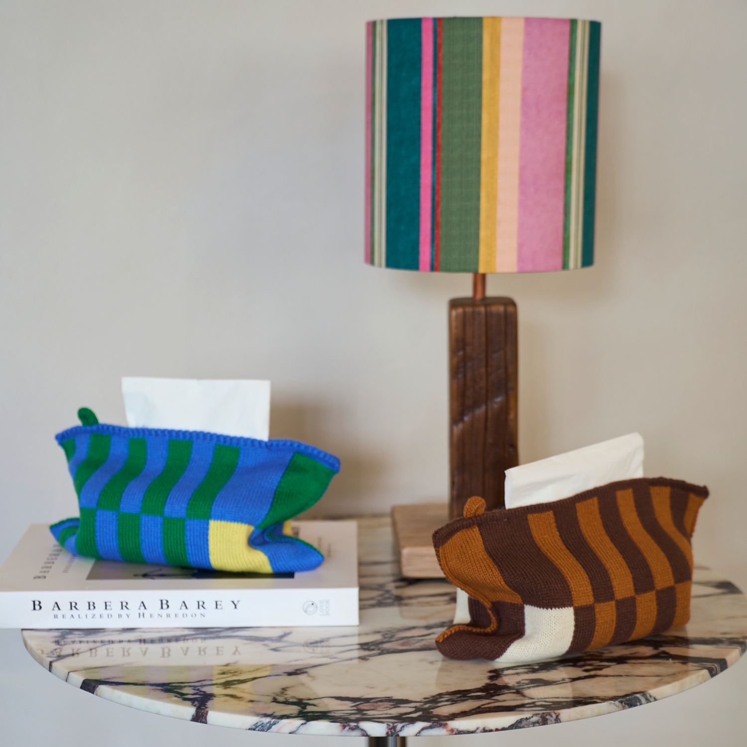 孟菲斯原创纸巾袋中古创意餐巾抽纸巾套包彩色针织几何毛线纸巾盒