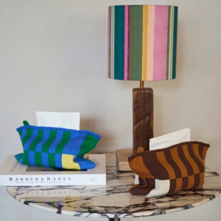 孟菲斯原创纸巾袋中古创意餐巾抽纸巾套包彩色针织几何毛线纸巾盒