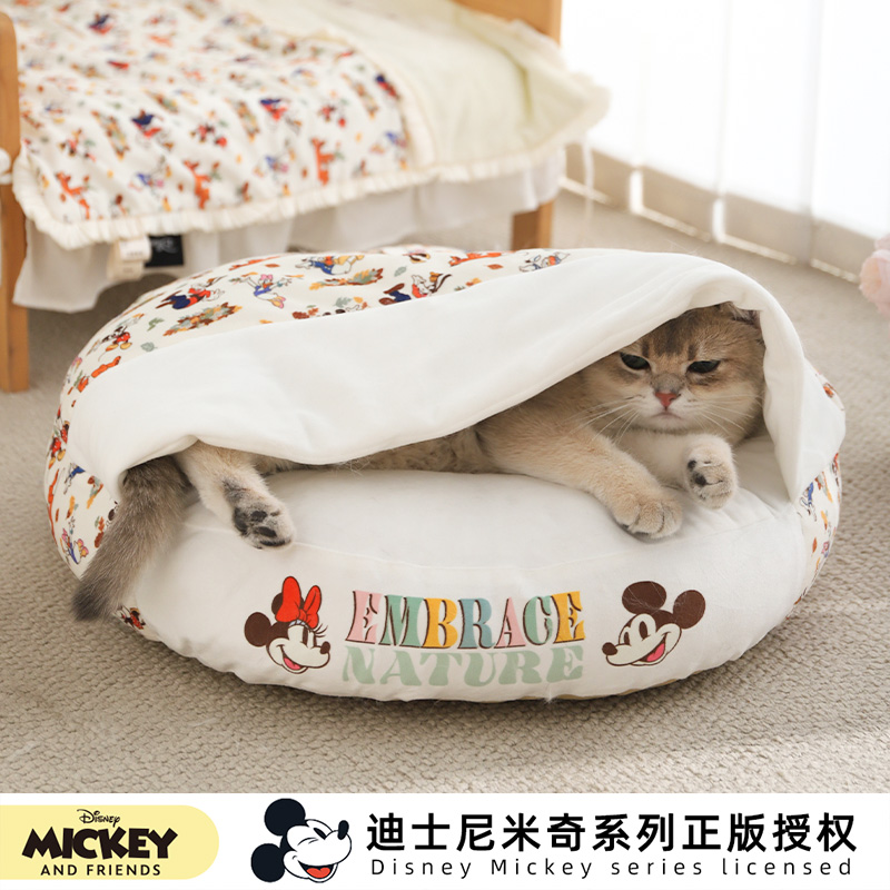 迪士尼米奇系列猫窝米奇满印睡袋封闭式猫咪垫子宠物狗窝冬季保暖