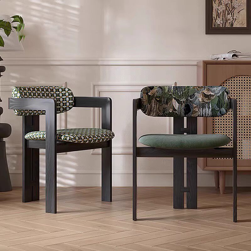 意式中古风白蜡木实木餐椅家用设计师茶椅带扶手椅子轻奢法式围椅