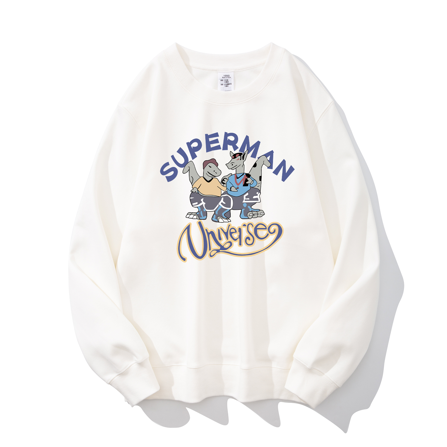 秋冬宽松情侣外套白色百搭圆领卫衣小众设计长袖男女2025新款显瘦