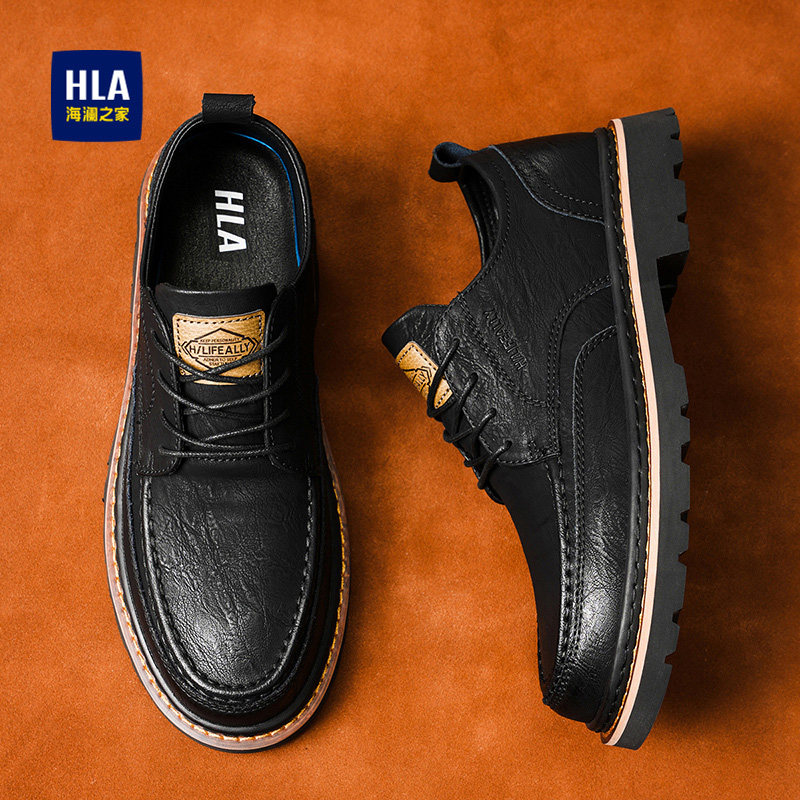 海澜之家男鞋品牌正品增高工装鞋真皮潮流英伦鞋子男耐磨休闲皮鞋