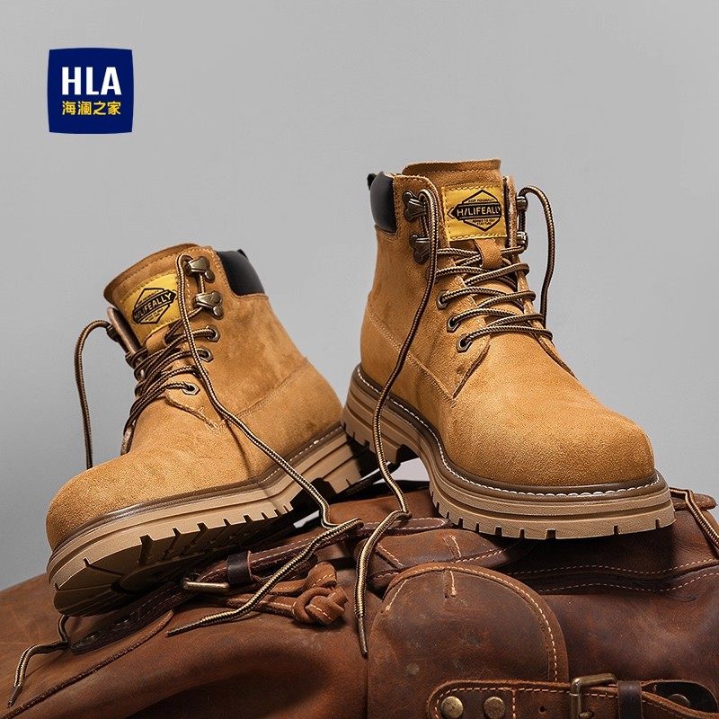 海澜之家马丁靴男2025新款户外登山鞋厚底耐磨英伦高帮大黄靴子男,流行男鞋,马丁靴,淘宝优惠券,粉丝福利购,淘宝优惠卷