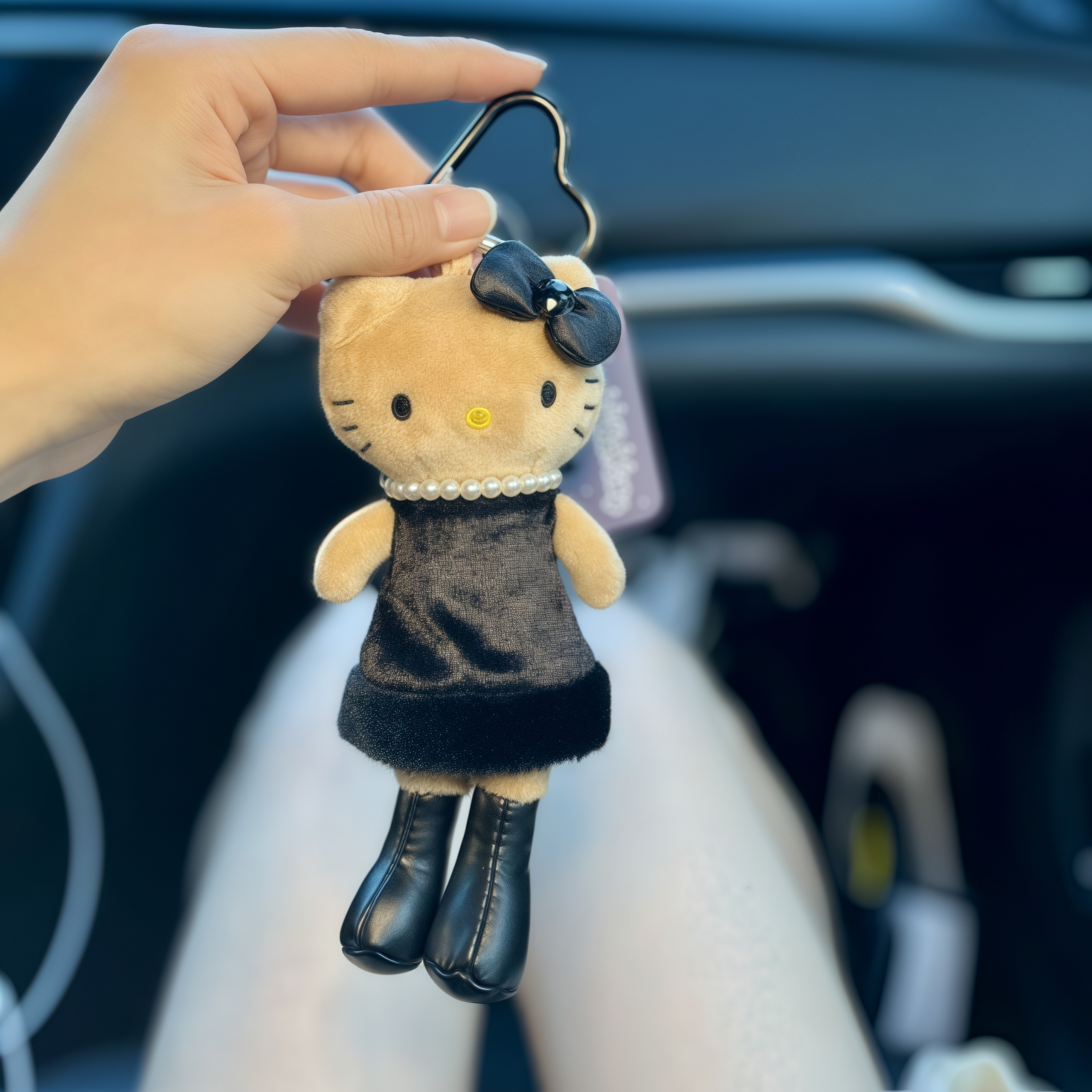 黑皮豹纹长腿kitty挂件玩偶毛绒公仔kt猫女孩背包钥匙扣包包挂饰